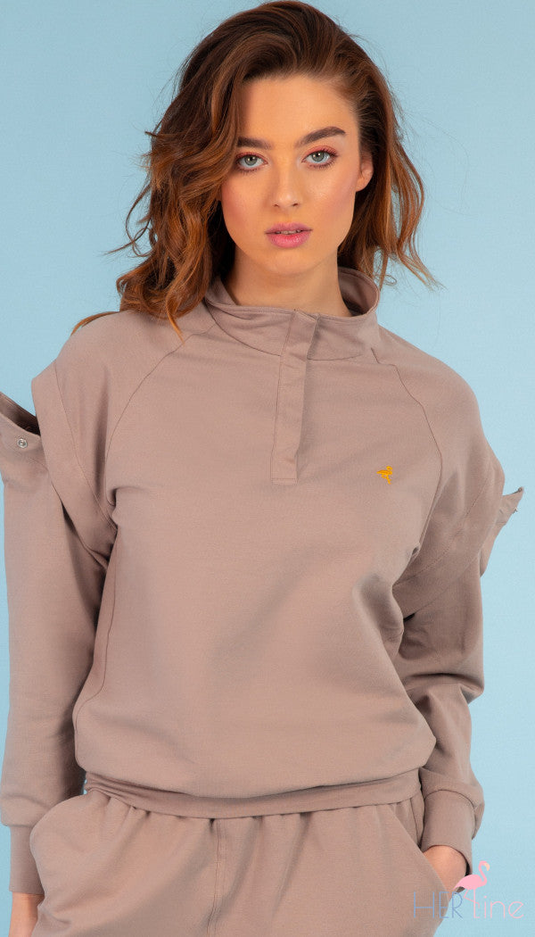 TRANSFORMATION LIGHT BROWN BUTTONED SWEATSHIRT