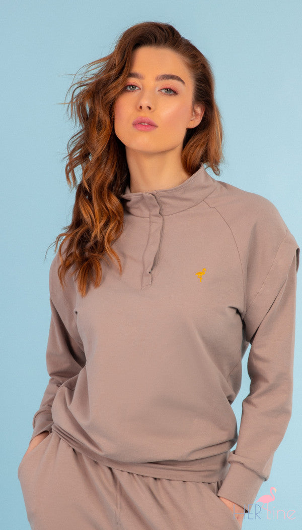 TRANSFORMATION LIGHT BROWN BUTTONED SWEATSHIRT