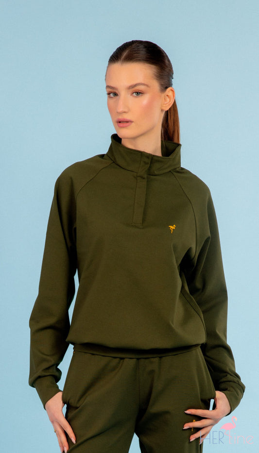 OLIVE BUTTONED SWEATSHIRT