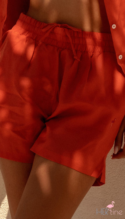 ORANGE LINEN SHORTS